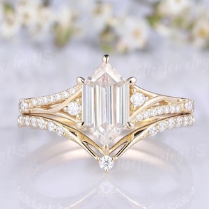 Unique Moissanite Engagement Ring Set Hexagon Cut 14k Gold Ring Moissanite Wedding Rings Art Deco Anniversary Rings For Women Promise Rings