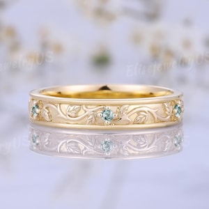 Nature Inspired Leaf Men Wedding Band Solid Gold Mens Rings Delicate Moissanite Wedding Ring Personalized Gift For Him Handmade Jewelry