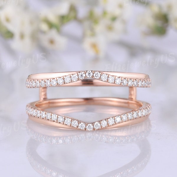 Moissanite wedding band rose gold ring enhancer stacking ring art deco moissanite curved wedding ring diamond wedding gift anniversary gift