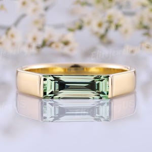 4 mm Einzigartige Grüner Spinell Herren Ehering Baguette Schnitt Unisex Ring Massivgold Ring Minimalistische Versprechen Ring Personalisiertes Geschenk für Ihn