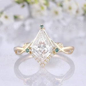 Unique kite cut moissanite wedding ring solid gold moissanite engagement ring delicate leaf promise ring diamond propose ring for her