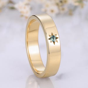 5MM Men Moss Agate Wedding Band Yellow Gold Unique Star Design Vintage Wedding Ring Matching Custom Jewelry Promise Anniversary Gift for Him