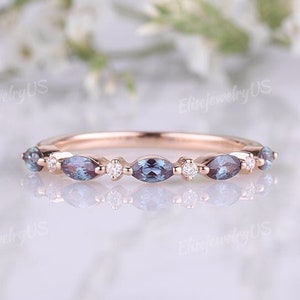 Vintage Marquise Alexandrite trouwring vrouwen roségouden diamant Moissaniet trouwring volledige eeuwigheid stapelen belofte ring uniek cadeau