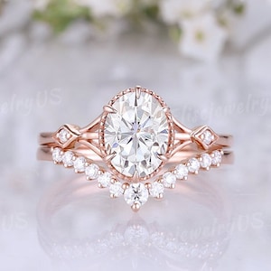 Unique moissanite engagement rings rose gold wedding rings moissanite wedding ring set bridal ring set diamond ring art deco ring for women