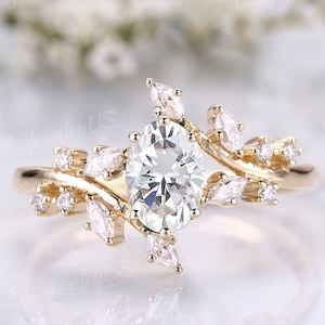 Branch Moissanite engagement ring women gold ring 1ct moissanite wedding ring Leaf vine ring unique diamond cluster bridal promise ring