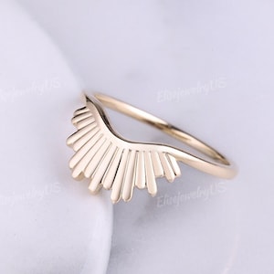 Vintage Ehering geschwungen 585 Massivgold Ehering Art-Deco-Hochzeitsband Einzigartiger Goldring Jubiläumsring Antiker handgemachter Ring