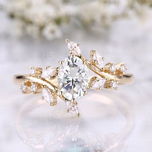 Branch Moissanite engagement ring women gold ring 1ct moissanite wedding ring Leaf vine ring unique diamond cluster bridal promise ring