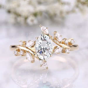 Anillo de compromiso de moissanita en forma de rama para mujer, anillo de oro, anillo de boda de moissanita de 1 ct, anillo de hoja de enredadera, anillo de compromiso nupcial con racimo de diamantes único