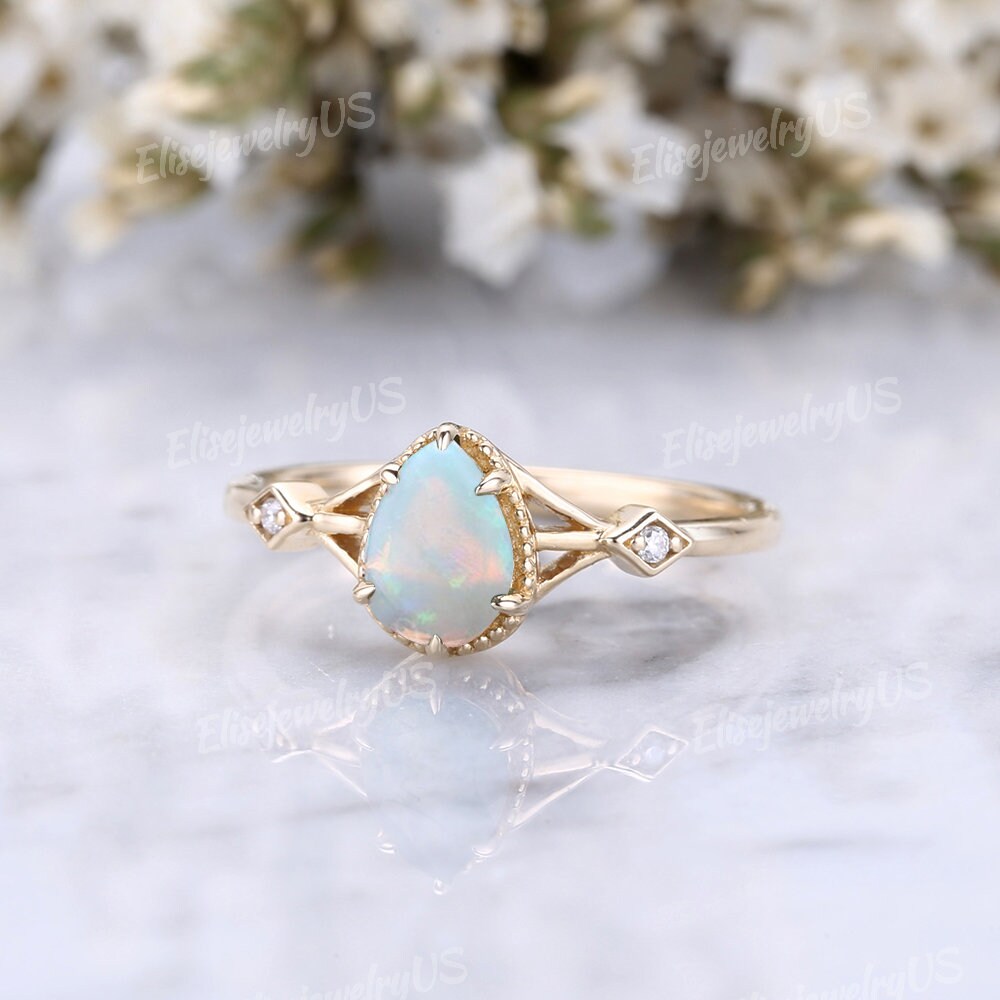 White Opal Engagement Ring Vintage Gold Ring Natural Opal - Etsy