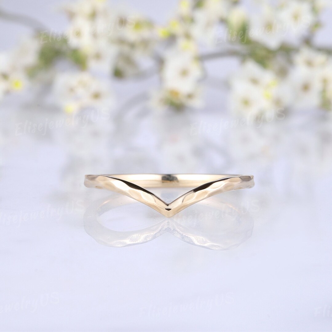 14k Solid Yellow Gold Custom Stacking Band Curved Matching Band Unique ...