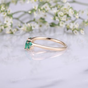 Unique Marquise Cut Emerald Wedding Band Women Solid Rose Gold - Etsy
