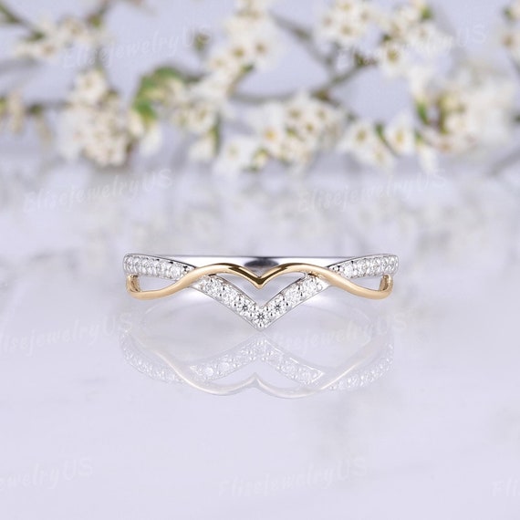 Art Deco Round Diamond Wedding Band Two Toned Double Band Promise