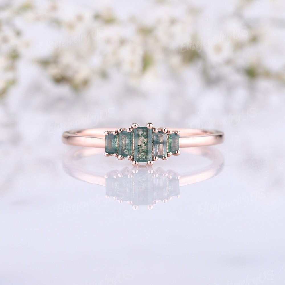 cheapest price on sale With Cut Unique Ring Baguette Promise Cut Moss  Unique Moss Natural Coffin Agate Wedding Band Green Agate Art Deco Rose  Gold Vintage Wedding Ring Nature Green Gemstone Custom