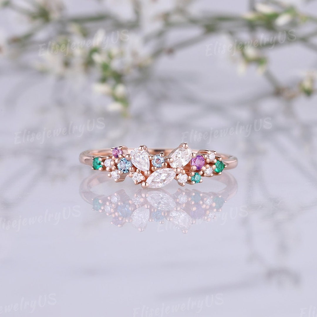 Rose Gold Wedding Band Women Vintage Moissanite Diamond Wedding Band ...