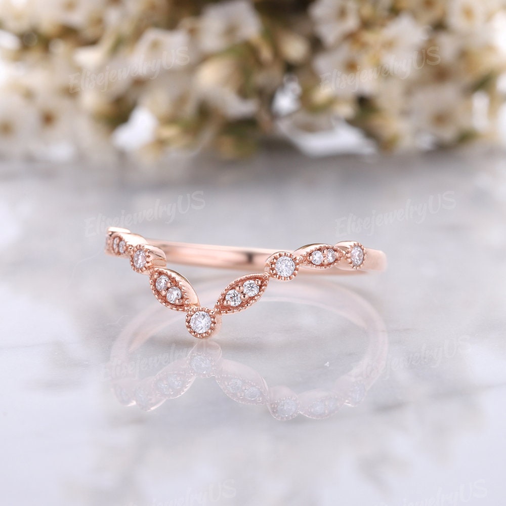 Moissanite Wedding Band V Shaped Stacking Matching Ring Chevron Ring ...