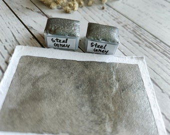 Steel Grey Watercolor Paint, Handmade Watercolor Paint Half and Full Pans Shimmer/ metallic Watercolor / Calligraphy Paint