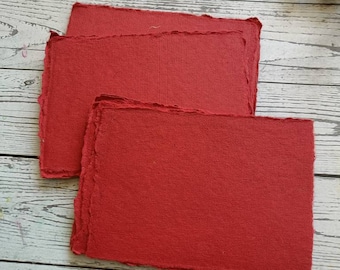 A5 Red Khadi cotton rag paper, 200 gsm 100% Cotton sheets, Deckle edge Indian handmade paper, Eco-friendly 15 CM X 21 CM