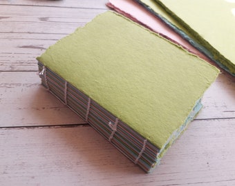 Handmade junk journal, Deckle edge multi color journal, Recycled eco friendly 100% cotton rag handmade paper, mixed color paper book