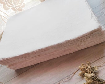 Khadi cotton rag paper, A3 30 cm x 42 cm 300gsm 100% Cotton Rag sheets, Deckle edge White Indian handmade watercolor paper, Eco-friendly