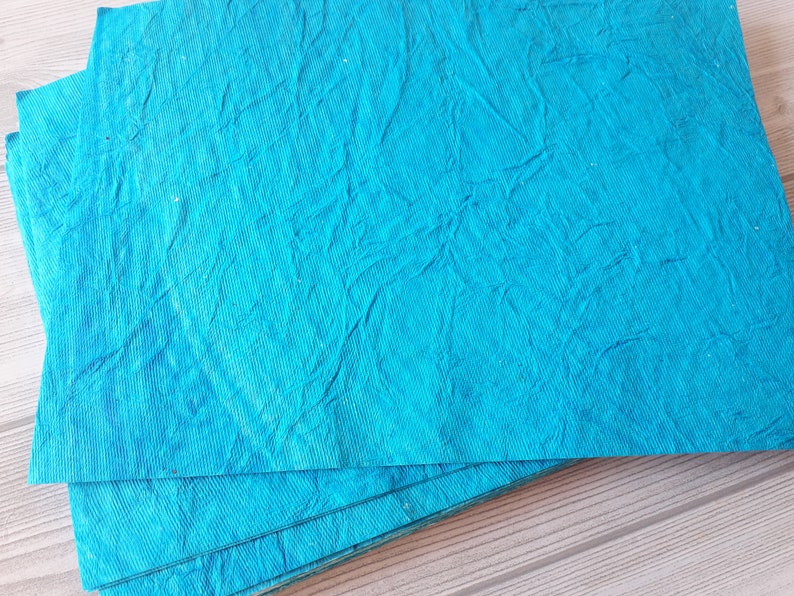 Wrinkled Texture Handmade Paper/ 220 gsm A4 100% Cotton rag Blue paper/Decorative handmade paper/ eco friendly papers for craft card making image 2