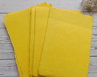 A5 Yellow Khadi cotton rag paper, 200 gsm 100% Cotton sheets, Deckle edge Indian handmade paper, Eco-friendly 15 CM X 21 CM