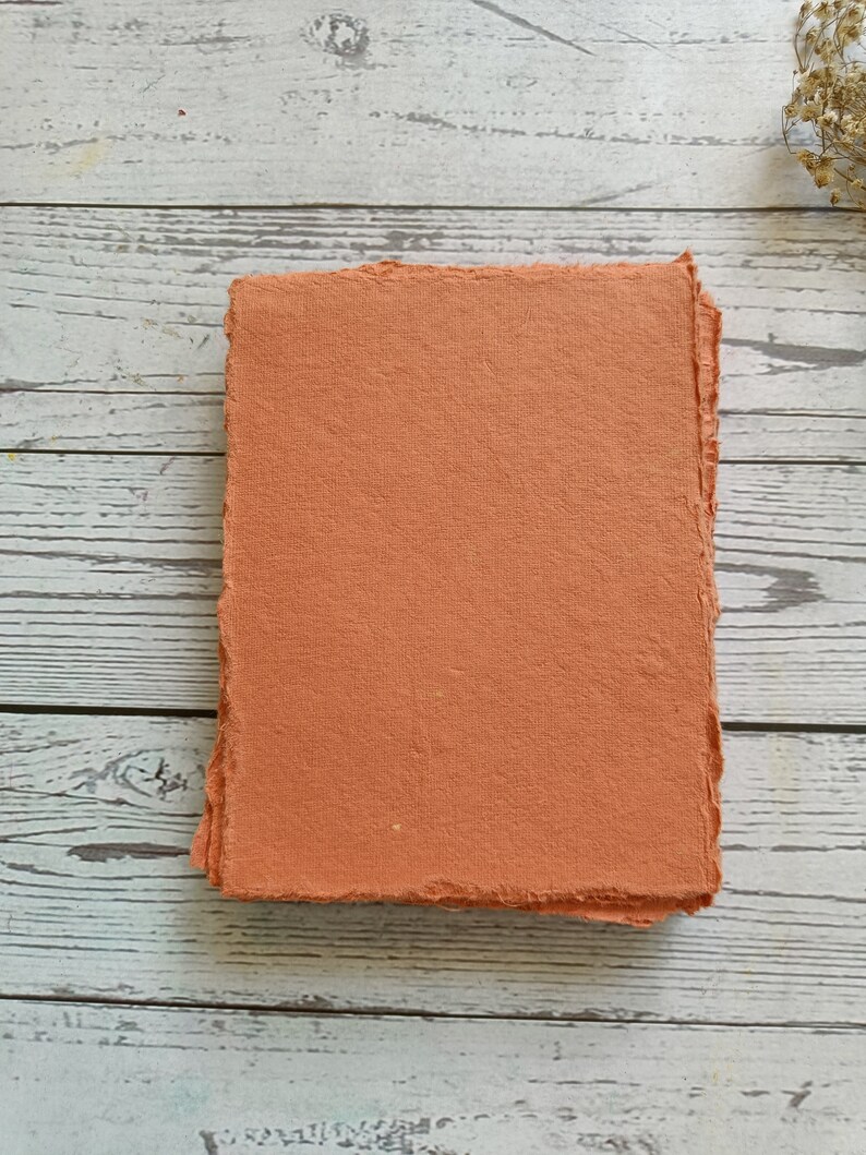 A5 brick red handmade paper, 200 gsm 100% Cotton rag sheets, Deckle edge Indian khadi handmade paper, Eco-friendly 15 CM X 21 CM image 4