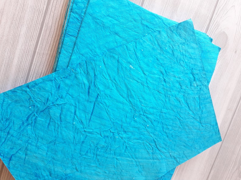 Wrinkled Texture Handmade Paper/ 220 gsm A4 100% Cotton rag Blue paper/Decorative handmade paper/ eco friendly papers for craft card making image 4