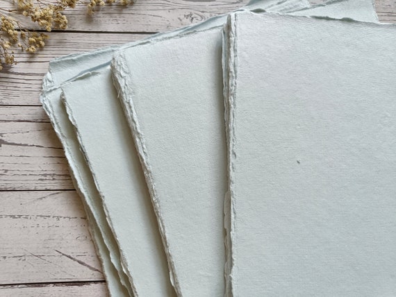 Pale blue Khadi cotton rag paper, A4 (20 X 30 cm) 200gsm 100% Cotton sheets, Blue Deckle edge Indian handmade paper, Eco-friendly