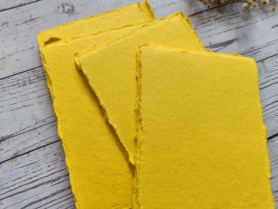 Yellow Khadi cotton rag paper, A4 (20 X 30 cm) 200gsm 100% Cotton sheets, Deckle edge Indian handmade paper, medium surface,Eco-friendly