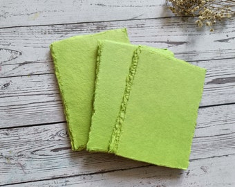 A5 light green Khadi cotton rag paper, 200 gsm 100% Cotton sheets, Deckle edge Indian handmade paper, Eco-friendly 15 CM X 21 CM