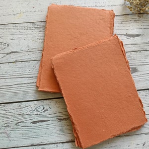 A5 brick red handmade paper, 200 gsm 100% Cotton rag sheets, Deckle edge Indian khadi handmade paper, Eco-friendly 15 CM X 21 CM image 1
