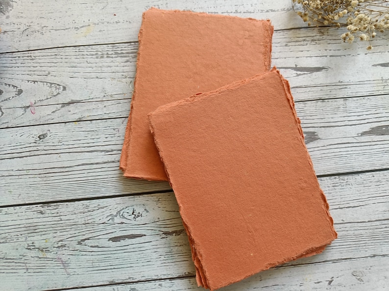 A5 brick red handmade paper, 200 gsm 100% Cotton rag sheets, Deckle edge Indian khadi handmade paper, Eco-friendly 15 CM X 21 CM image 1