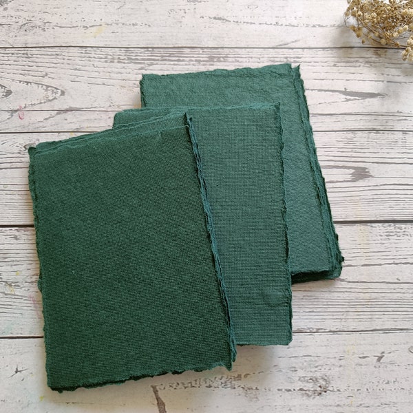 A5 Dark green Khadi cotton rag paper, 200 gsm 100% Cotton sheets, Deckle edge Indian handmade paper, Eco-friendly 15 CM X 21 CM