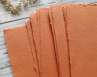 Brick red Khadi cotton rag paper, A4 (20 X 30 cm) 200gsm 100% Cotton sheets,Terracotta Deckle edge Indian handmade paper, Eco-friendly