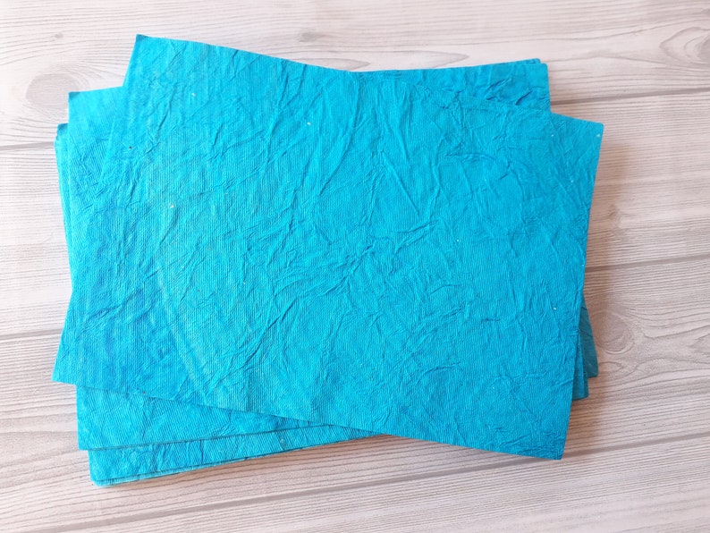 Wrinkled Texture Handmade Paper/ 220 gsm A4 100% Cotton rag Blue paper/Decorative handmade paper/ eco friendly papers for craft card making image 1