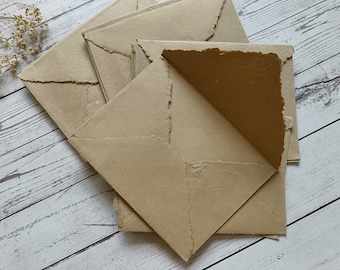 Brown Handmade Envelopes, 18.5 x 14 cm Deckle Edge Envelopes, recycled Cotton rag Envelopes, Invitation Envelopes, Wedding 7x5 inch
