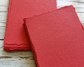 Red Khadi cotton rag paper, A4 (20 X 30 cm) 200gsm 100% Cotton sheets, Deckle edge Indian handmade paper, medium surface,Eco-friendly