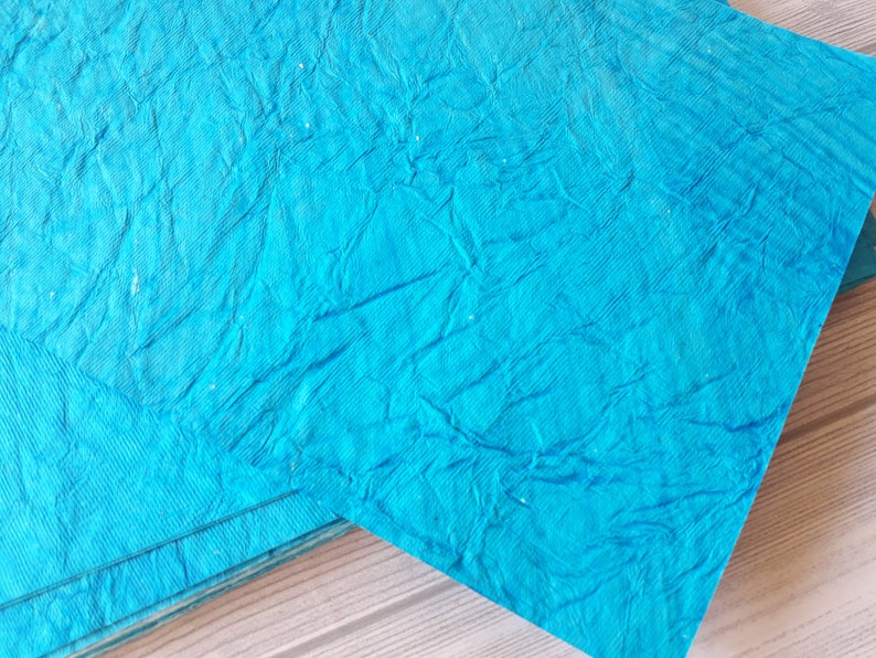Wrinkled Texture Handmade Paper/ 220 gsm A4 100% Cotton rag Blue paper/Decorative handmade paper/ eco friendly papers for craft card making image 6
