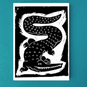 Cartões postais em linogravura crocodile