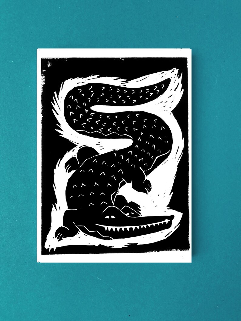 Cartões postais em linogravura crocodile