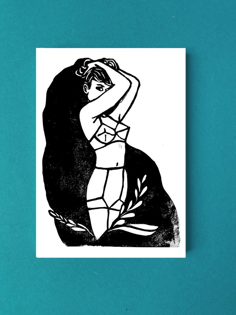 Cartões postais em linogravura Pin up