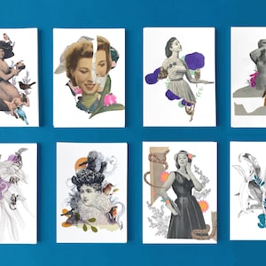 Cartes postales "collages" et "pin up"
