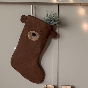 Santa Claus boot bear | Christmas stocking muslin brown | Christmas boot gift from Santa for children