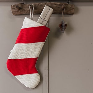 Striped Santa Claus boot | Patchwork Santa Claus sock | Classic red and white Christmas sock | Candy cane | Christmas stocking with name