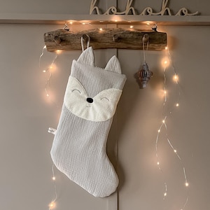 Santa Claus boot polar fox with name | Christmas stocking animal motif | Christmas sock | Santa Claus gift | light grey - white - gold