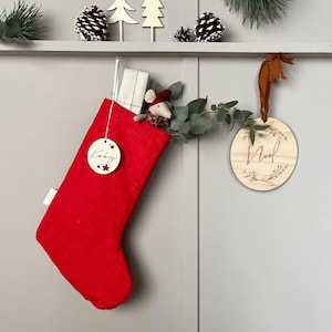 Noble Santa Claus boot linen fabric red with name | Christmas stocking | Christmas sock | sustainable Santa Claus gift | hand-sewn