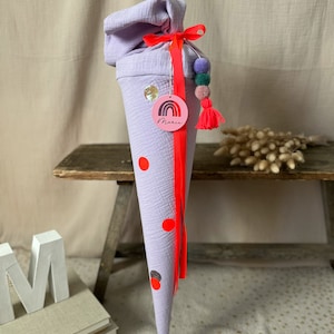 Cartable mousseline lilas à pois rouge NEON en corail