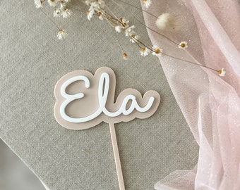 Cake topper name made of acrylic 3D beige-white effect lettering