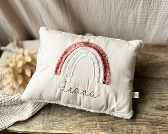 Name pillow with rainbow embroidery