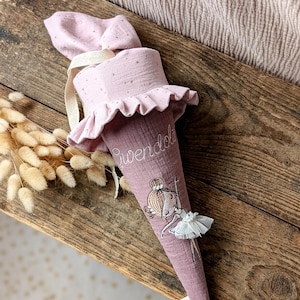 Sac de garderie / sac pour frère ballerine en mousseline avec jupe en tulle avec nom / dentelle mauve ancien, volant et fermeture or rose ancien